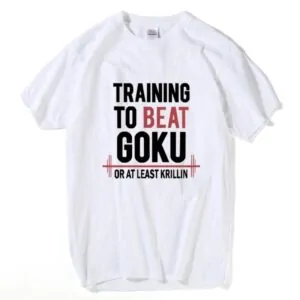 training to beat goku white t shirt